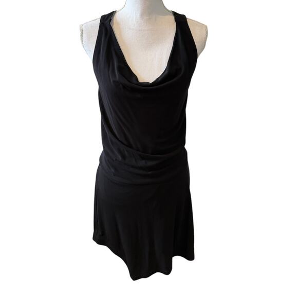 Halston Heritage Draped Sheath Cocktail Mini Dress Black Silver 4 - Picture 1 of 5